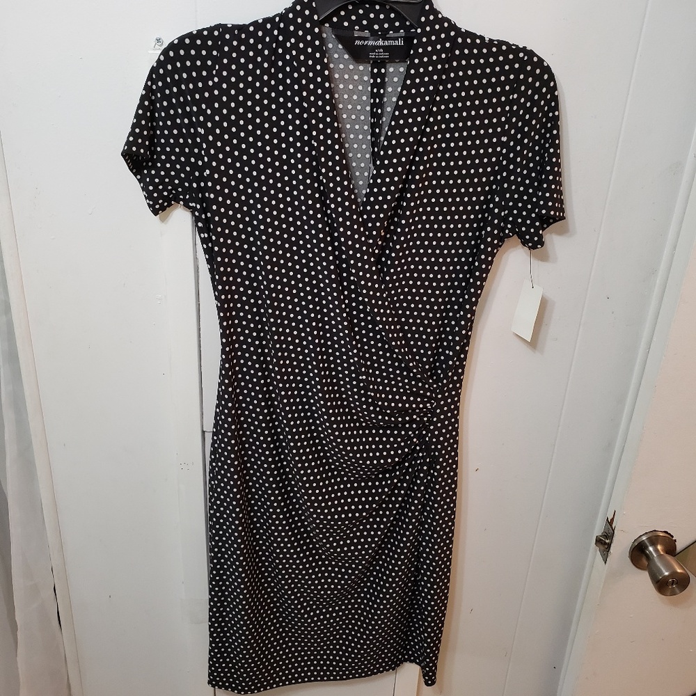 NK Black/White Polka Dot Side Drape Dress